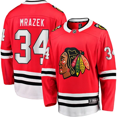 Maillot d'échappée à domicile Fanatics Petr Mrazek des Blackhawks de Chicago rouge pour hommes