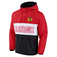 Veste à capuche quart de zip Anorak Raglan Fanatics pour hommes rouge/noir Chicago Blackhawks Backhand Shooter Defender