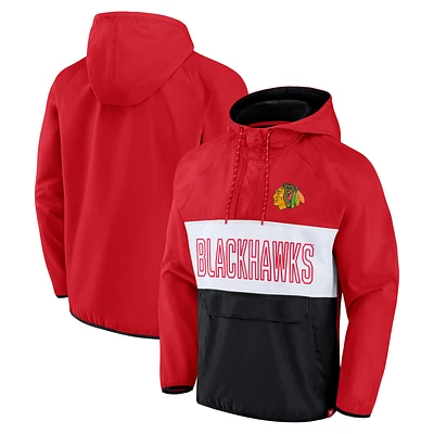 Men's Fanatics Red/Black Chicago Blackhawks Backhand Shooter Defender Anorak Raglan Hoodie Quarter-Zip Jacket