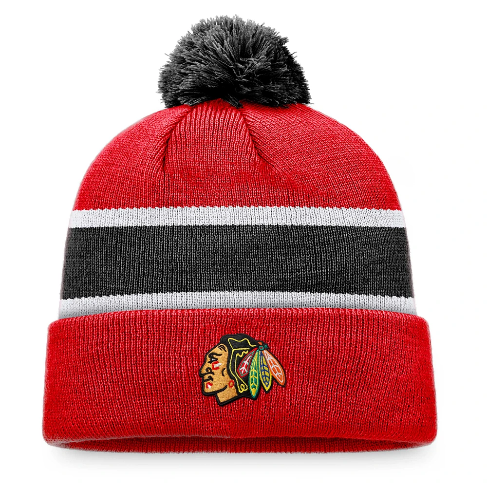 Men's Fanatics Red/Black Chicago Blackhawks Breakaway Cuffed Knit Hat with Pom