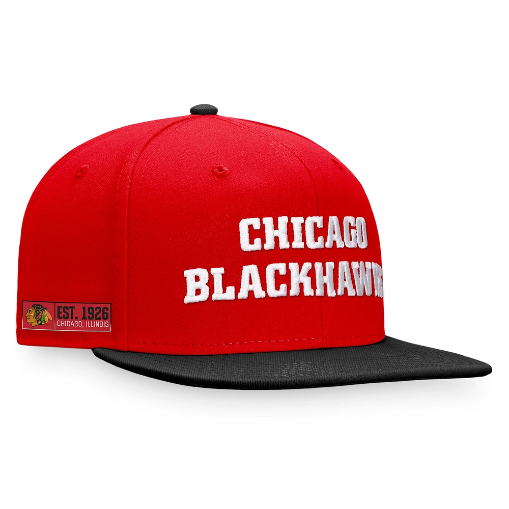 Casquette Snapback emblématique à couleur bloquée des Chicago Blackhawks Fanatics rouge/noir pour hommes