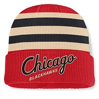 Bonnet en tricot à revers classique d'hiver 2025 de la LNH Fanatics pour hommes, rouge/crème, Chicago Blackhawks