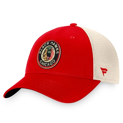 Casquette Snapback Original Six Mesh Fanatics Rouge/Tan Chicago Blackhawks pour hommes