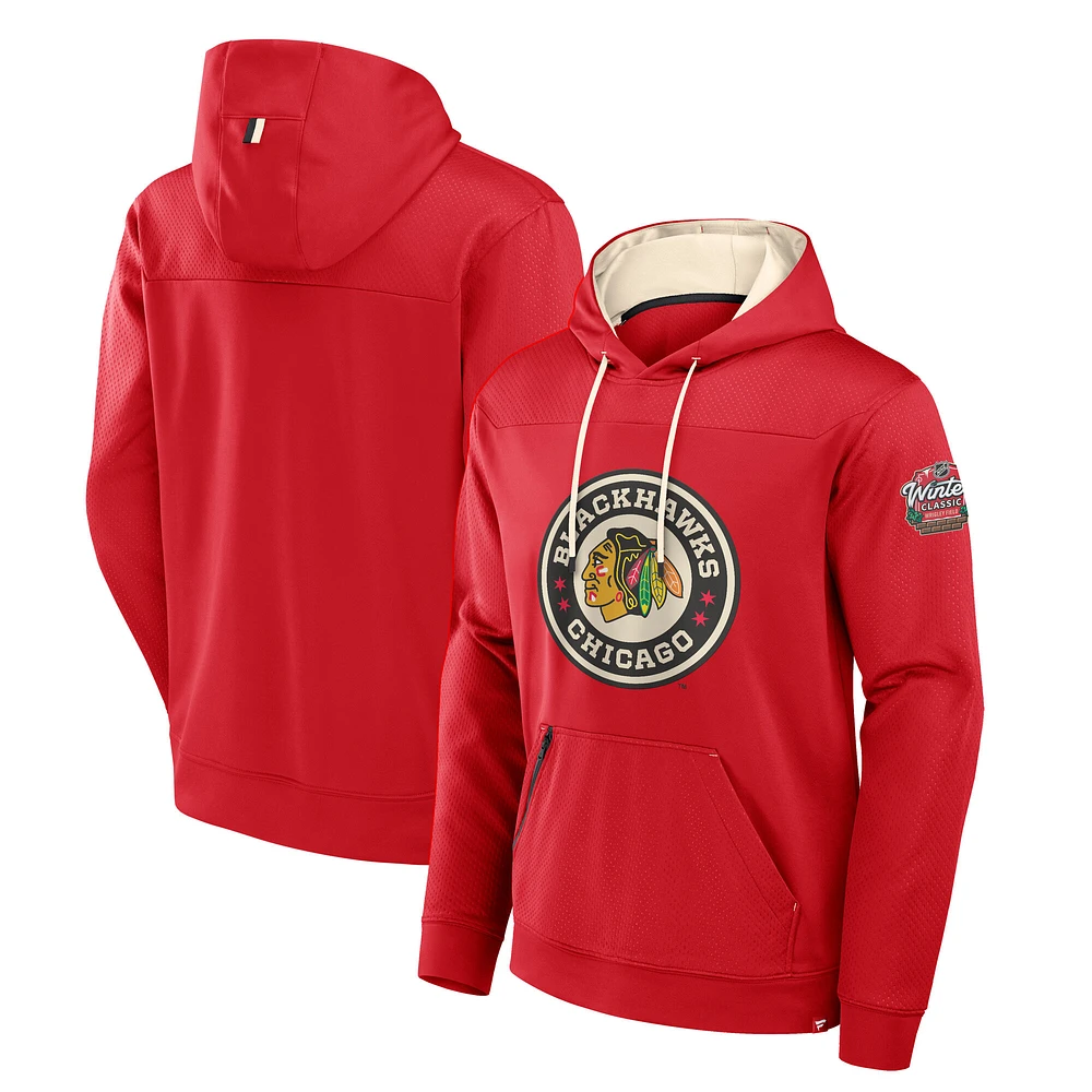 Sweat à capuche en polaire poly Defender rouge Chicago Blackhawks 2025 NHL Winter Classic pour homme