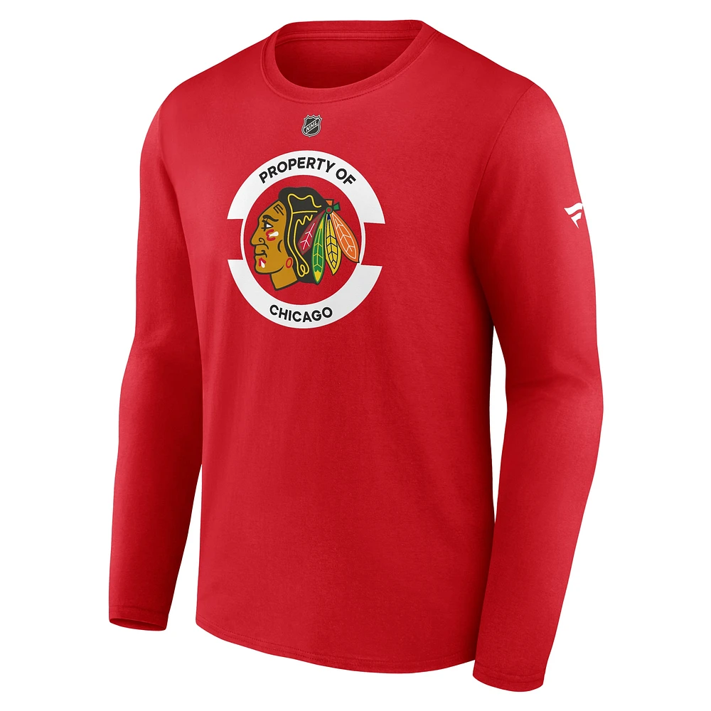 T-shirt à manches longues secondaire authentique Pro Core des Blackhawks de Chicago pour hommes Fanatics Red