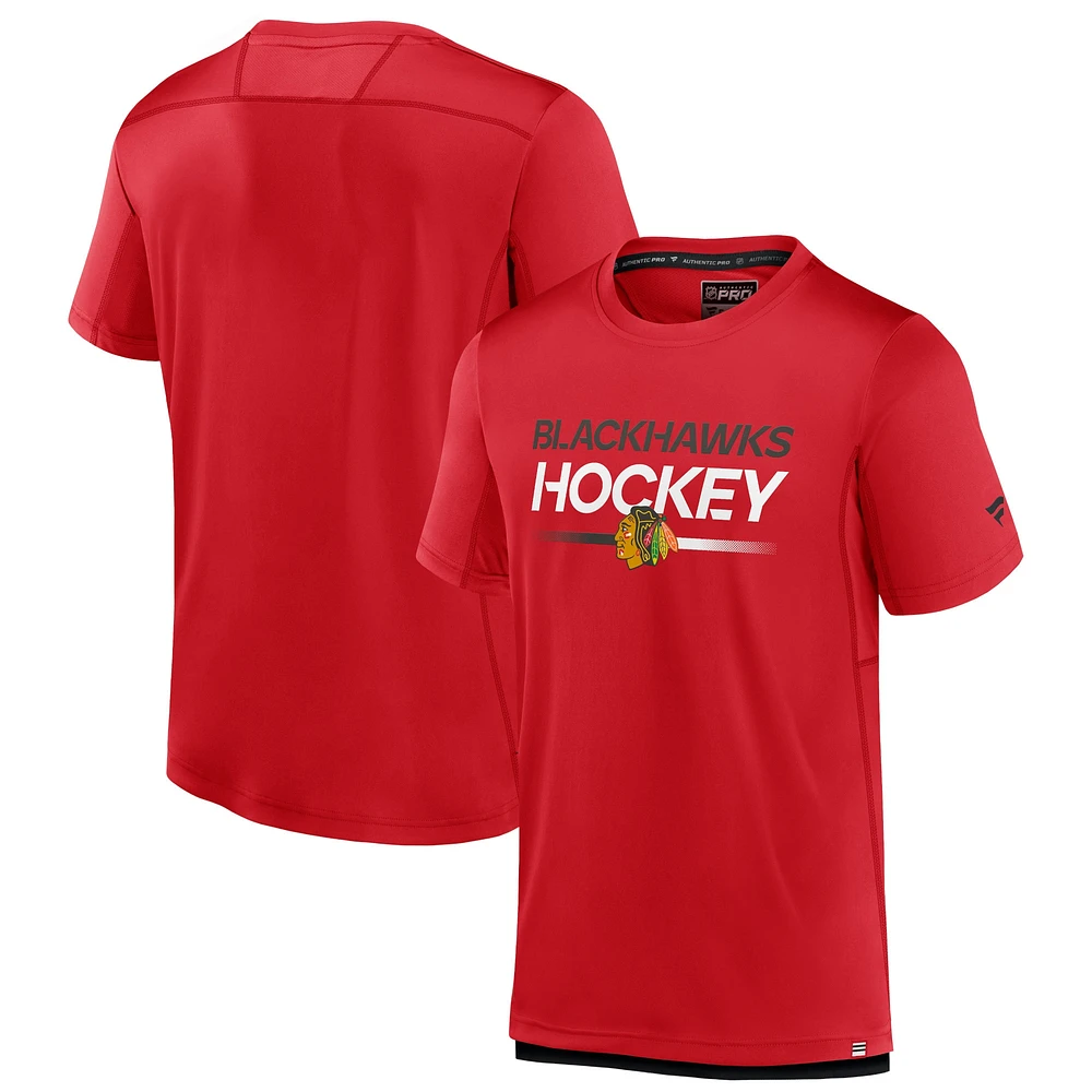 T-shirt authentique Pro Tech Fanatics rouge des Blackhawks de Chicago pour hommes