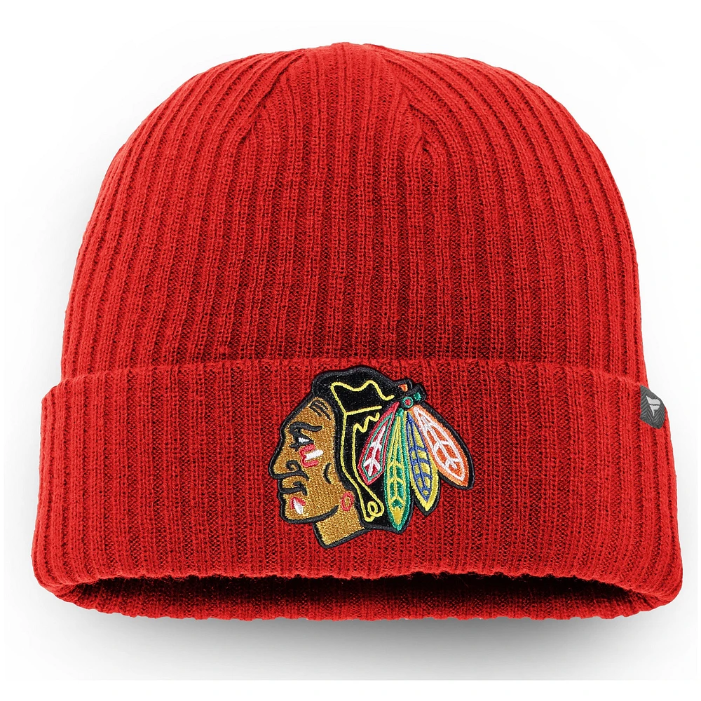 Bonnet en tricot à revers avec logo principal Fanatics Red Chicago Blackhawks Core pour hommes