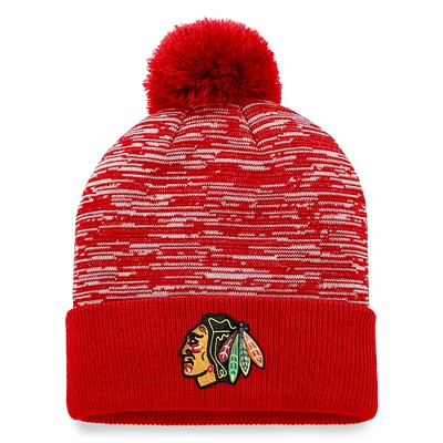 Bonnet en tricot à revers Fanatics pour hommes, rouge, Chicago Blackhawks Defender, avec pompon