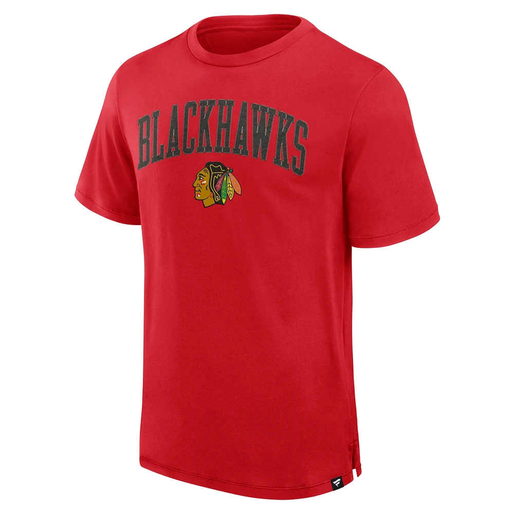 T-shirt Pima surélevé pour hommes Fanatics Red Chicago Blackhawks