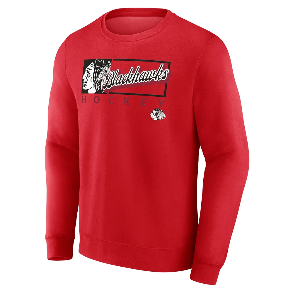 Men's Fanatics Red Chicago Blackhawks Focus Fleece Pullover Sweatshirt