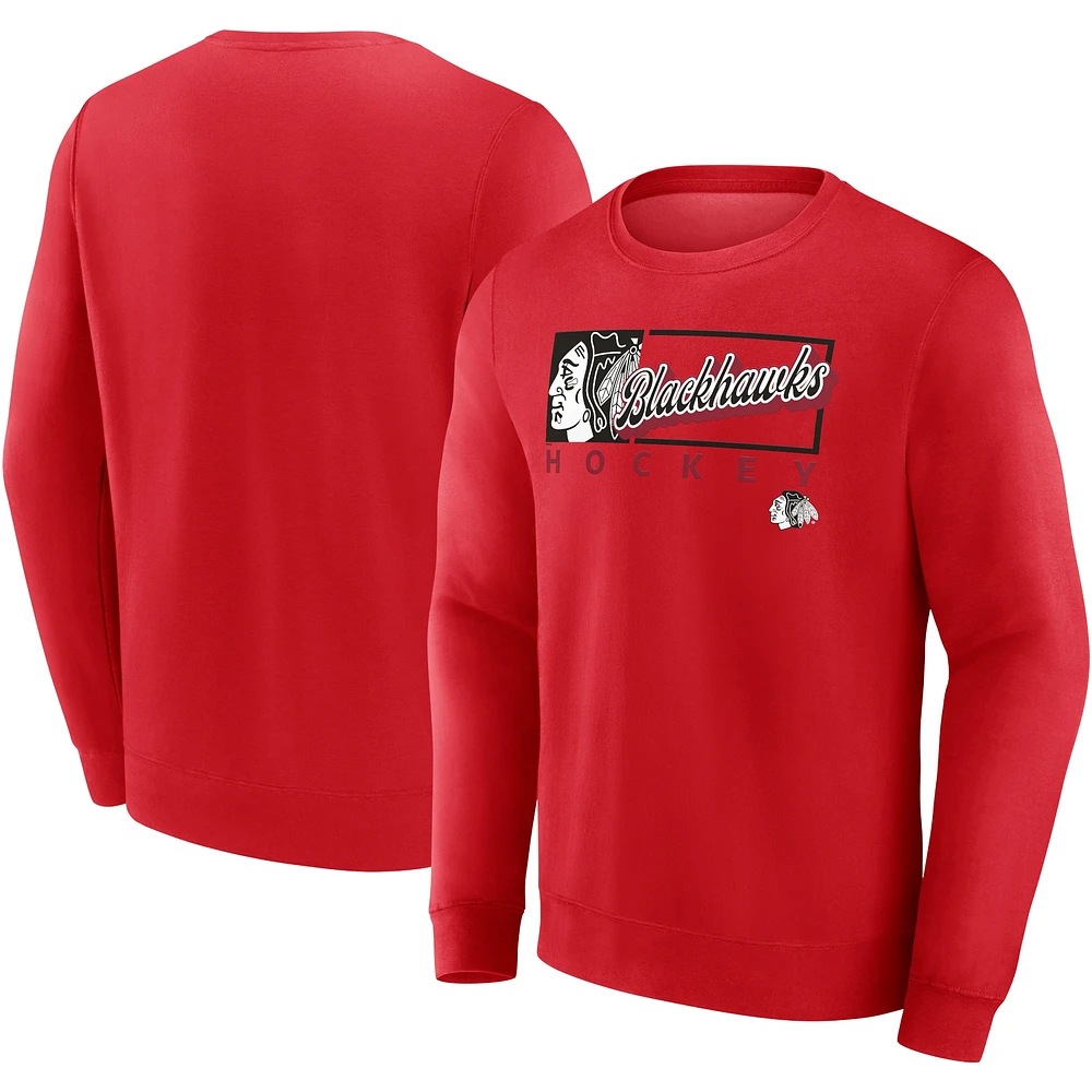 Men's Fanatics Red Chicago Blackhawks Focus Fleece Pullover Sweatshirt