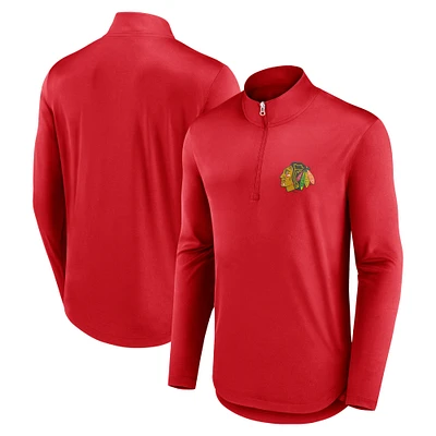 Haut rouge à col montant et zippé quart de tour des Blackhawks Chicago marque Fanatics pour hommes