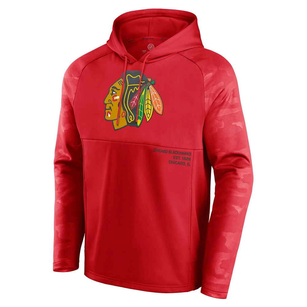 Men's Fanatics Red Chicago Blackhawks Shade Defender Raglan Pullover Hoodie