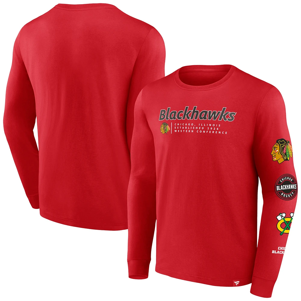 Men's Fanatics Red Chicago Blackhawks Strike the Goal Long Sleeve T-Shirt