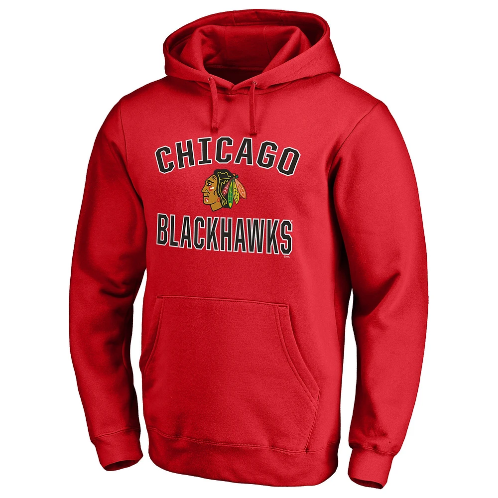 Men's Fanatics Red Chicago Blackhawks Team Victory Arch Fitted Pullover Hoodie