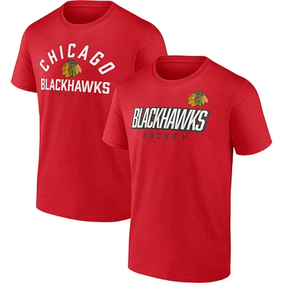 Ensemble de deux t-shirts avec le mot-symbole Fanatics Red Chicago Blackhawks pour hommes