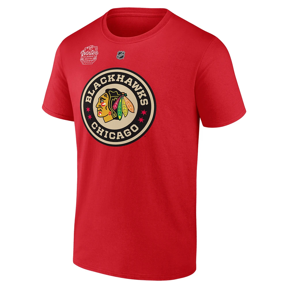 T-shirt authentique avec nom et numéro Stack pour homme Fanatics Seth Jones des Blackhawks de Chicago 2025 NHL Winter Classic