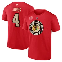 Men's Fanatics Seth Jones Red Chicago Blackhawks 2025 NHL Winter Classic Authentic Stack Name & Number T-Shirt