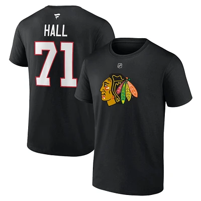 Men's Fanatics Taylor Hall Black Chicago Blackhawks Authentic Stack Name & Number T-Shirt