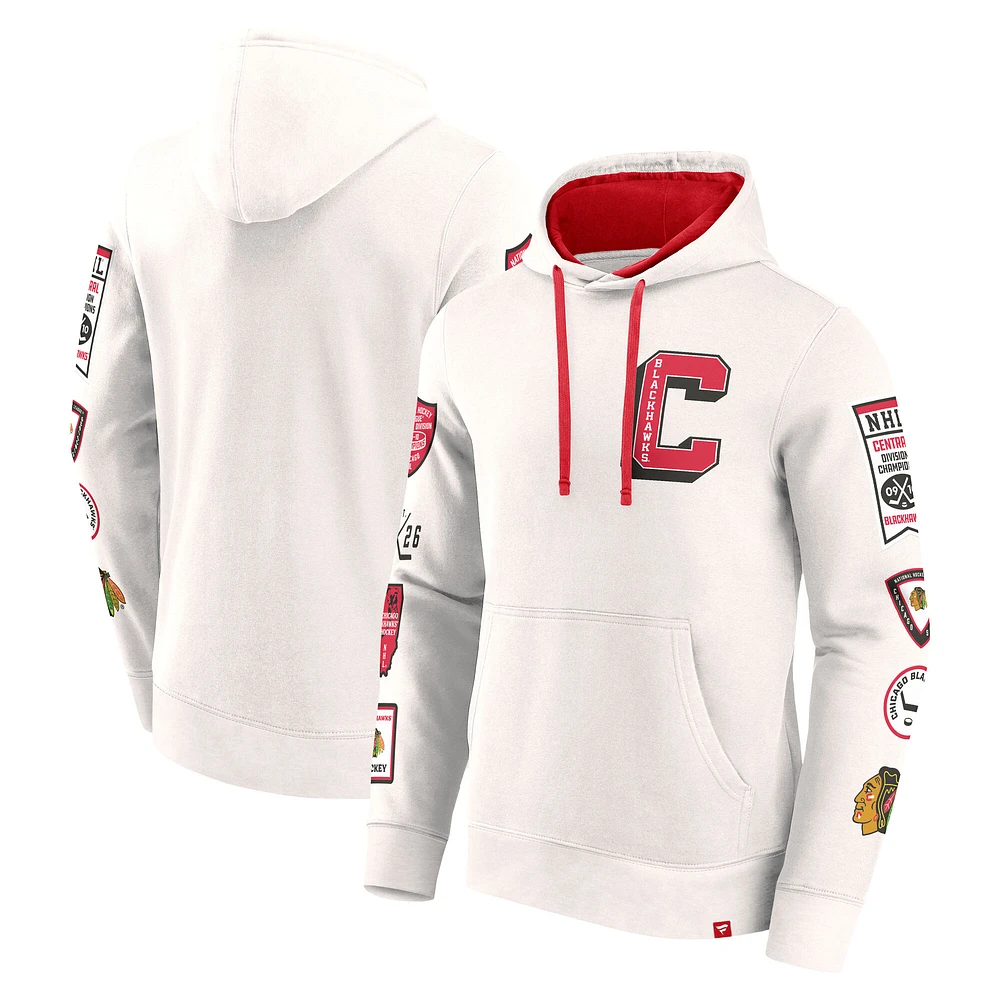 Sweat à capuche en polaire blanc Chicago Blackhawks Letterman Fanatics pour hommes