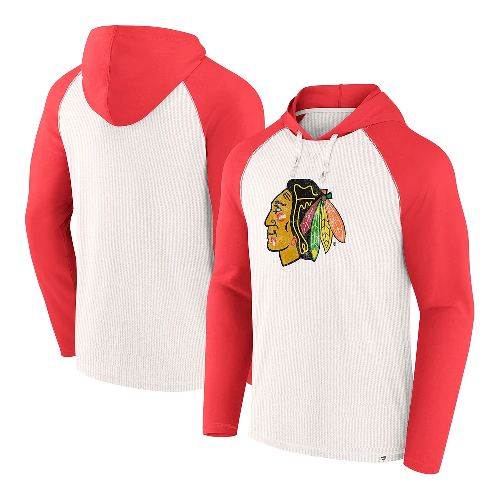 Sweat à capuche raglan blanc Chicago Blackhawks pour homme Fanatics