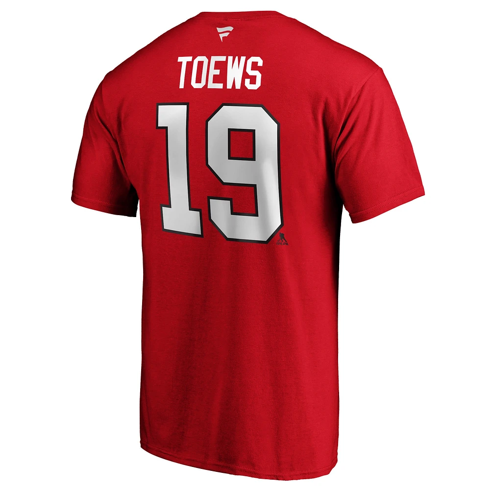 T-shirt rouge Jonathan Toews pour homme avec nom et numéro authentiques de l'équipe Chicago Blackhawks