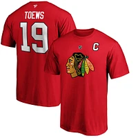 T-shirt rouge Jonathan Toews pour homme avec nom et numéro authentiques de l'équipe Chicago Blackhawks