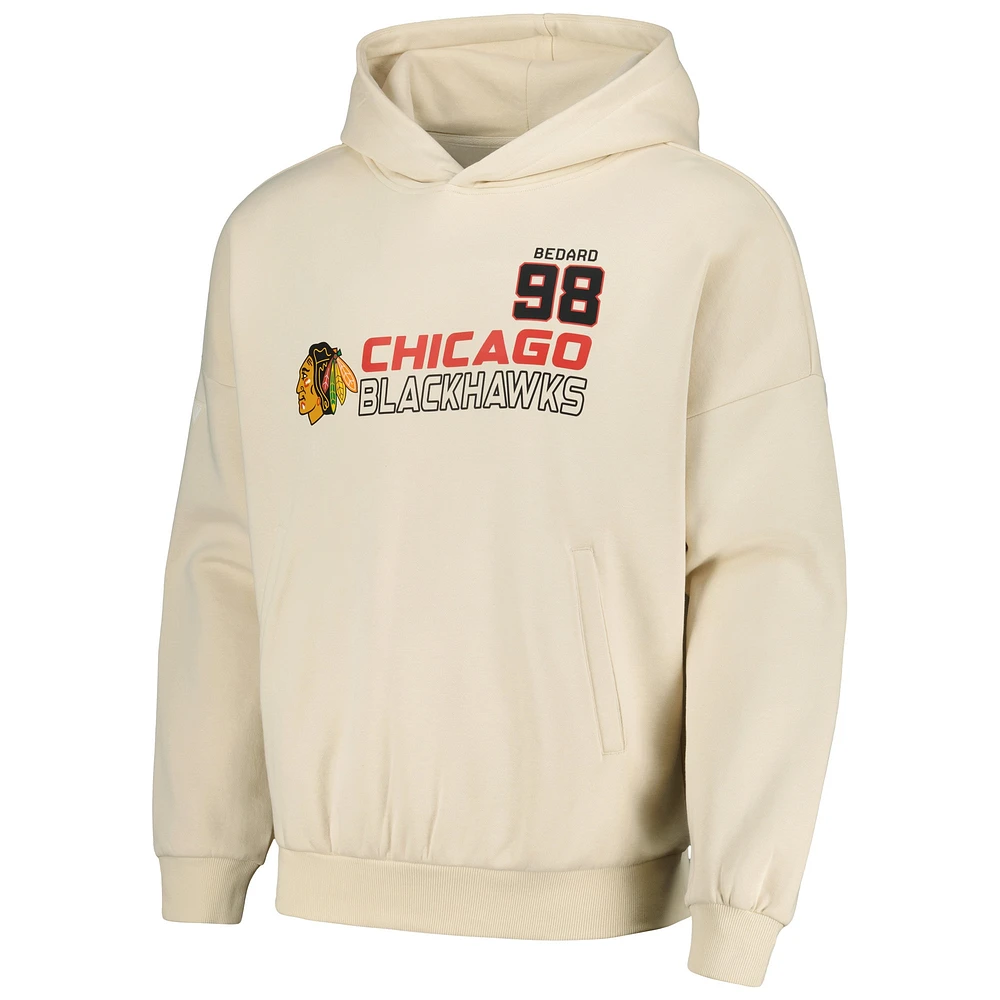 Men's Levelwear Connor Bedard Cream Chicago Blackhawks Contact Name & Number Oversized Pullover Hoodie