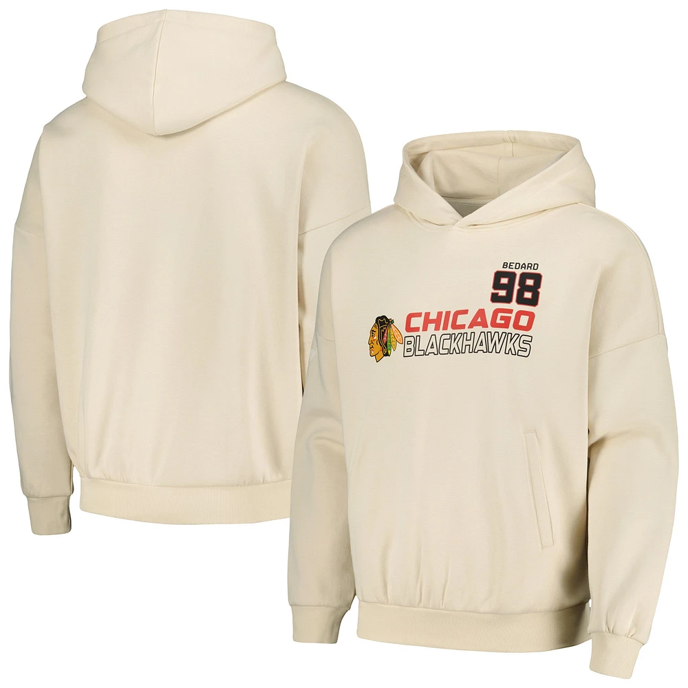 Men's Levelwear Connor Bedard Cream Chicago Blackhawks Contact Name & Number Oversized Pullover Hoodie