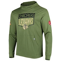 Men's Levelwear Olive Chicago Blackhawks Thrive Tri-Blend Pullover Hoodie