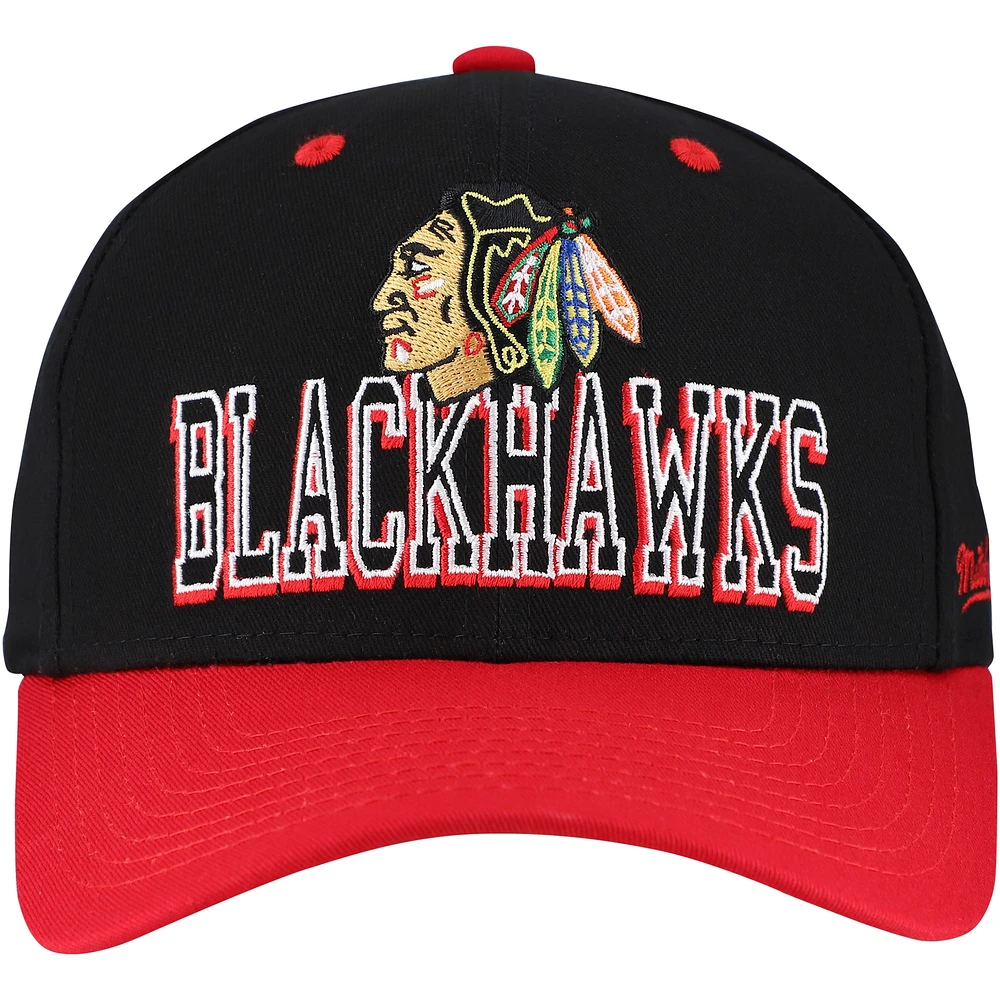 Men's Mitchell & Ness Black/Red Chicago Blackhawks Backside Script Two-Tone Pro Crown Adjustable Hat