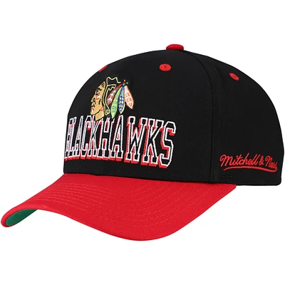 Casquette ajustable Mitchell & Ness Pro Crown bicolore avec inscription arrière Chicago Blackhawks pour homme, noire/rouge