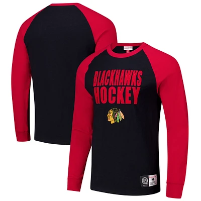 T-shirt à manches longues raglan noir/rouge Chicago Blackhawks Legendary Slub pour homme Mitchell & Ness