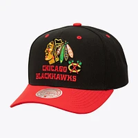 Casquette réglable noire Mitchell & Ness Chicago Blackhawks All In 2.0 Pro Crown pour hommes