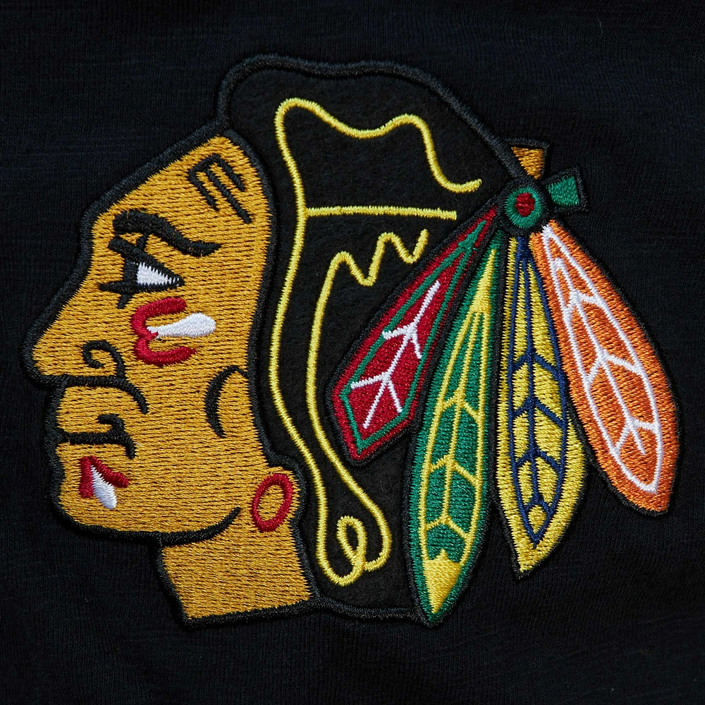 Men's Mitchell & Ness Black Chicago Blackhawks Legendary Slub Hoodie Long Sleeve T-Shirt