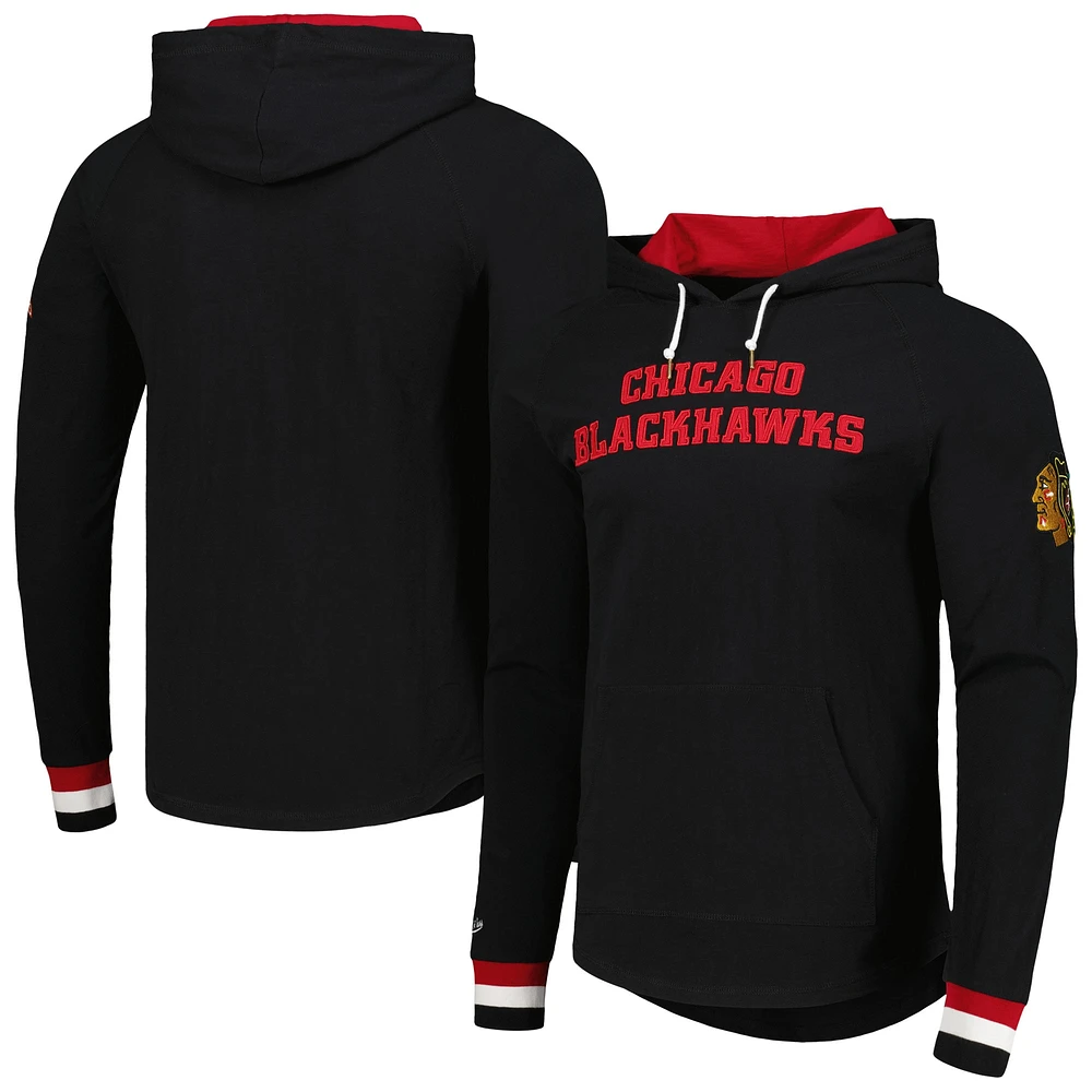 Men's Mitchell & Ness Black Chicago Blackhawks Legendary Slub Hoodie Long Sleeve T-Shirt