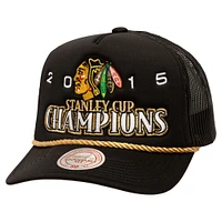 Men's Mitchell & Ness Black Chicago Blackhawks SOUL Collection Golden Stanley Cup Champions Trucker Adjustable Hat