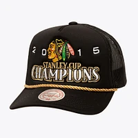 Men's Mitchell & Ness Black Chicago Blackhawks SOUL Collection Golden Stanley Cup Champions Trucker Adjustable Hat