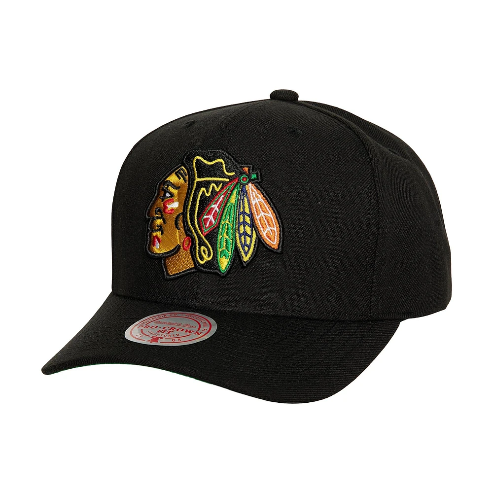 Casquette réglable noire Mitchell & Ness des Blackhawks de Chicago Team Ground Pro pour hommes