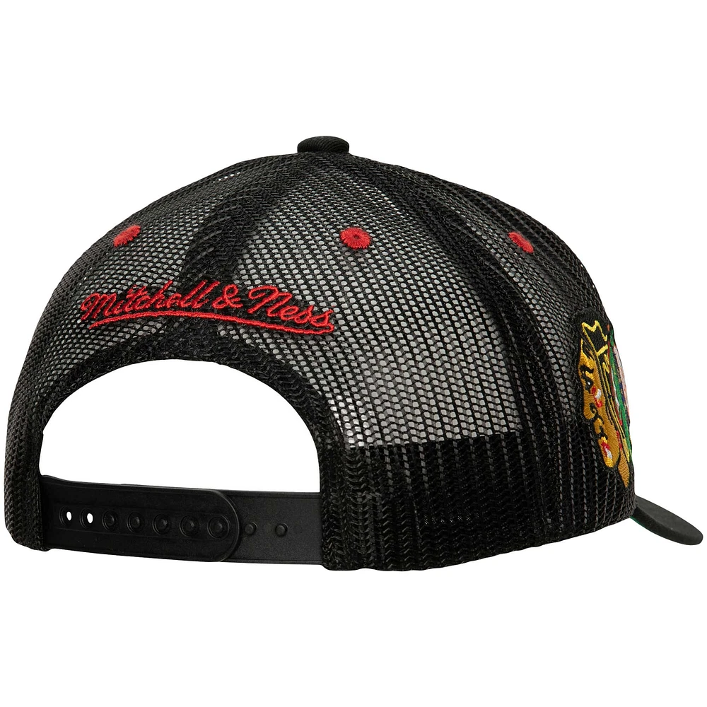 Men's Mitchell & Ness Black Chicago Blackhawks Team Seal Trucker Snapback Hat