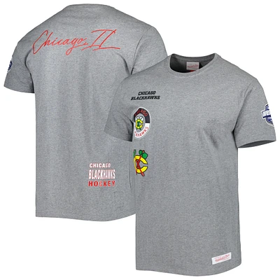 T-shirt de la collection City des Blackhawks Chicago, gris chiné, Mitchell & Ness pour hommes