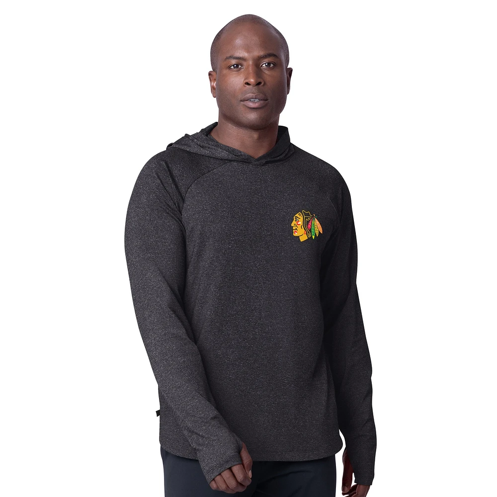 Men's MSX by Michael Strahan  Black Chicago Blackhawks Fast Track Raglan Long Sleeve Hoodie T-Shirt