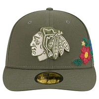 Men's New Era Olive Chicago Blackhawks Tonal Florals 59FIFTY Fitted Hat