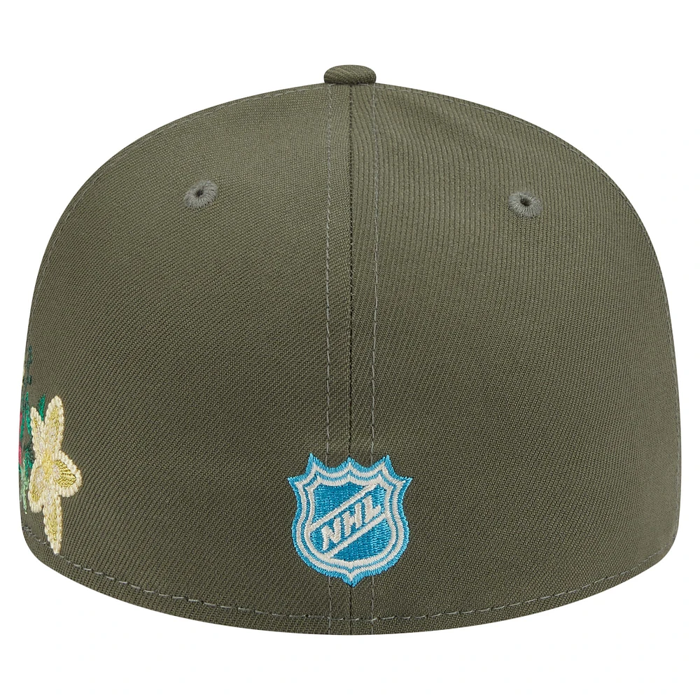 Men's New Era Olive Chicago Blackhawks Tonal Florals 59FIFTY Fitted Hat