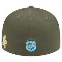 Men's New Era Olive Chicago Blackhawks Tonal Florals 59FIFTY Fitted Hat