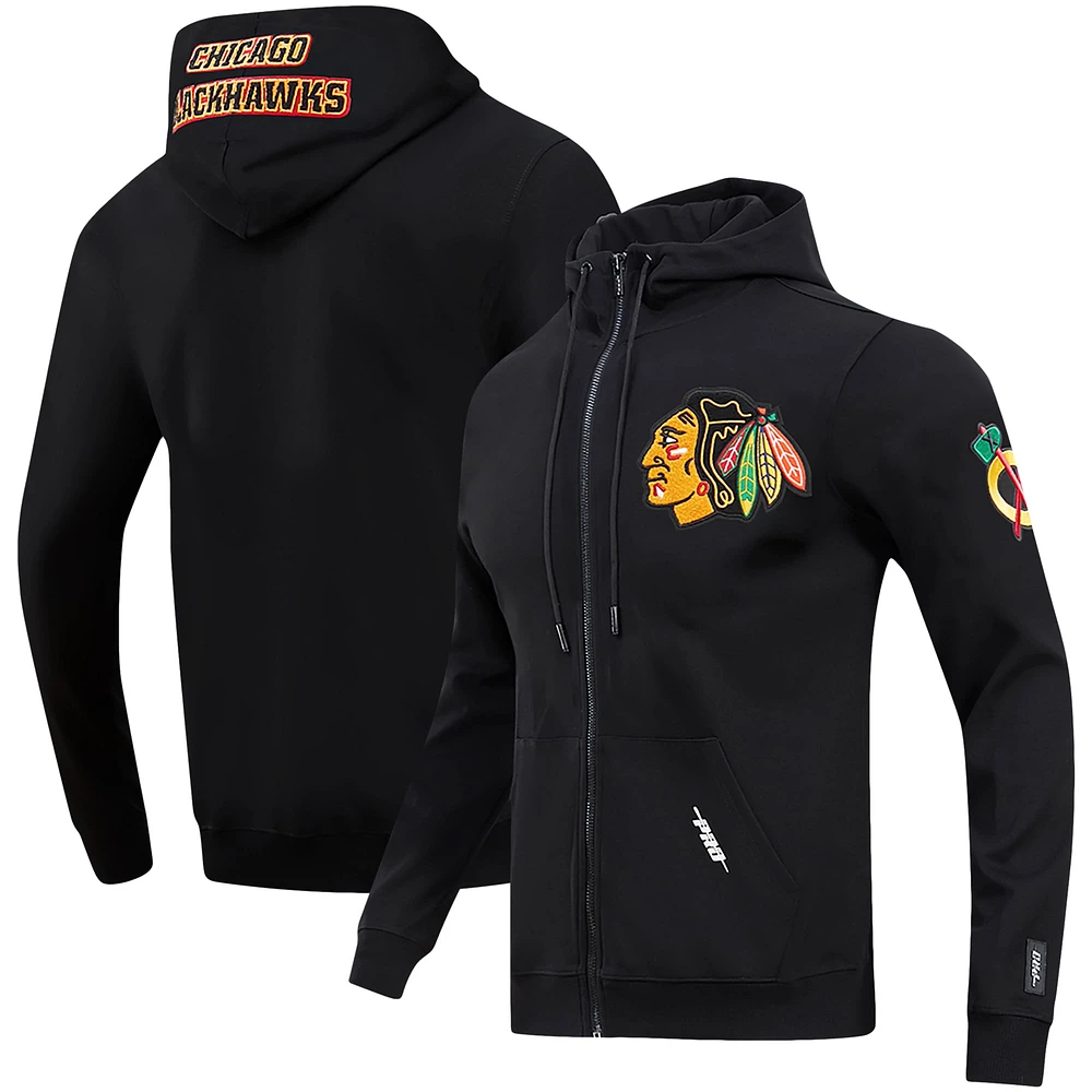 Veste à capuche entièrement zippée en chenille classique Pro Standard noire des Chicago Blackhawks pour hommes