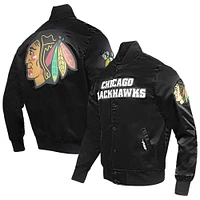 Veste à bouton-pression classique en satin noir Pro Standard pour hommes des Blackhawks de Chicago