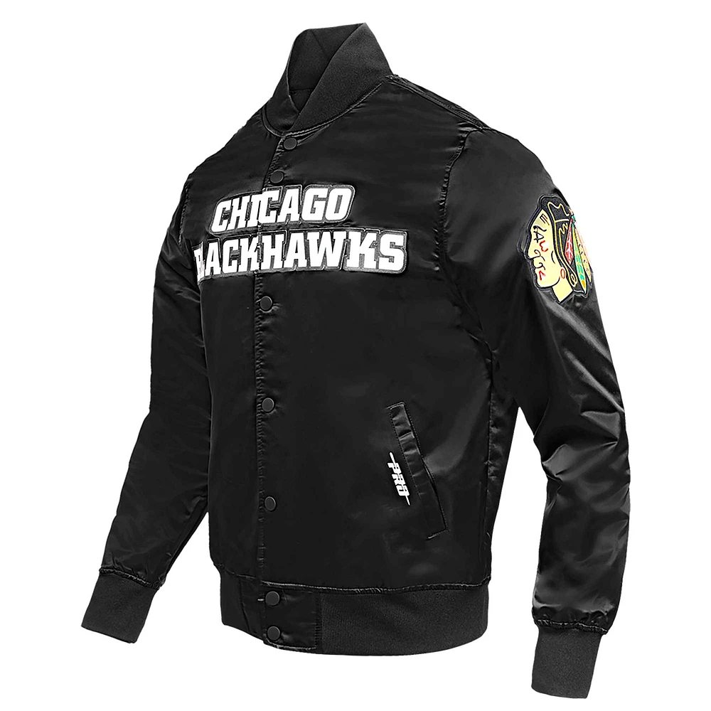 Veste à bouton-pression classique en satin noir Pro Standard pour hommes des Blackhawks de Chicago