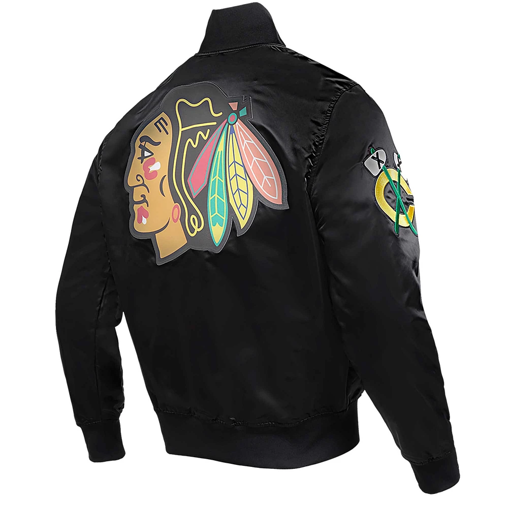 Veste à bouton-pression classique en satin noir Pro Standard pour hommes des Blackhawks de Chicago