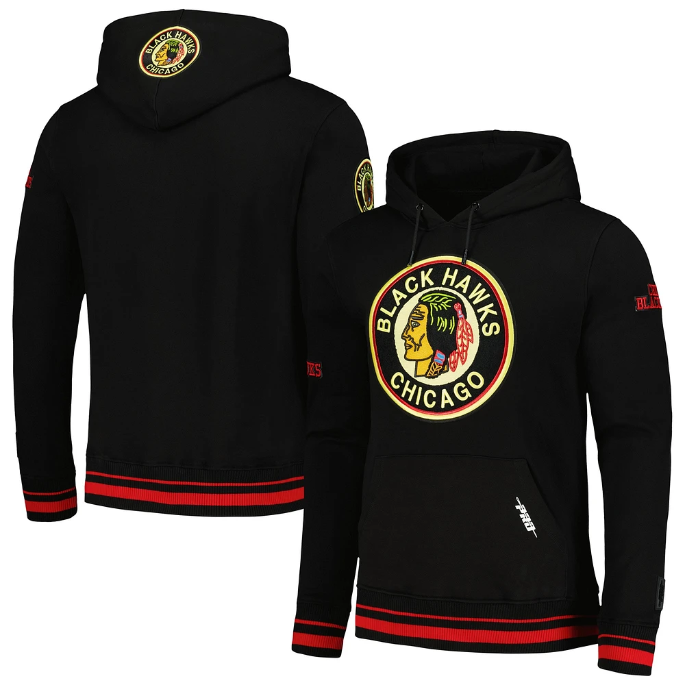 Sweat à capuche en polaire classique rétro Pro Standard noir des Chicago Blackhawks pour hommes